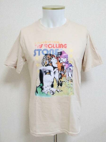 送料無料　【XLサイズ】ローリング・ストーンズ　Tシャツ　ベージュ　The Rolling Stones　ロックバンド　ファンスマ