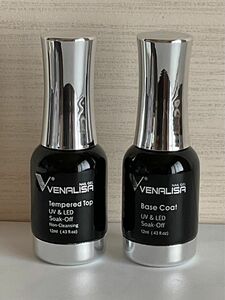 ・大容量　高品質ダイヤモンド ノンワイプ トップコートジェル，高密着ベースジェル：VENALISA，ジェルネイル