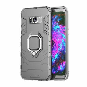 T在庫処分 黒 Galaxy S8 指リング付き ケース SC-02J SCV36 スタンド 衝撃吸収 カバー ギャラクシー 本体保護 画面割れ 破損にくい 丈夫の画像1