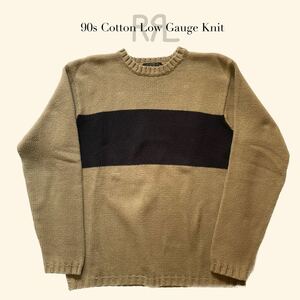 【90s】RRL “Cotton Knit” L コットン ニット セーター ベージュ ブラック 黒 ボーダー Ralph Lauren ヴィンテージ 三ツ星