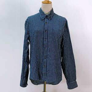 S043 KANSAI JEANS メンズ シャツ 長袖 男前 L ブルー（青）チェック柄 万能 人気 シンプルデイリーカジュアル コーデュロイ 胸ポケット