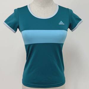 S506 ★美品★ adidas アディダス レディース Tシャツ 半袖 シンプル S ストレッチ 万能 人気 スポーティ 緑 水色 ロゴプリント