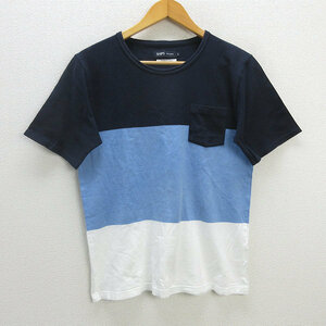 z# made in Japan # Ships /SHIPS GENERAL COLORS cotton T-shirt [L] navy blue white blue series /MENS/15[ used ]#