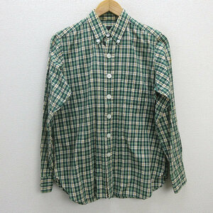 z#efe- чай /FAT длинный рукав BD проверка рубашка [TITCH] зеленый /men's/9[ б/у ]#