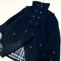 大きいサイズ◆美品◆バーバリー BURBERRY 44/13号/XL-3L 2way☆ゆったりAラインウールコート 黒×シャドーチェック フォーマル おでかけ_画像4