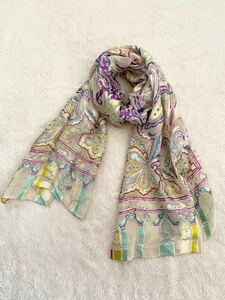 ETRO Italy made peiz Lee pattern stole white pink green purple Etro scarf shawl 42x130