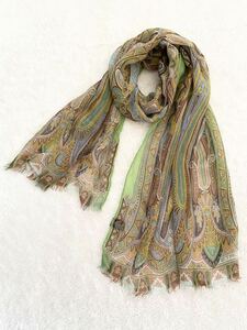ETRO Italy made peiz Lee pattern silk stole scarf green .... Etro 130 x 38