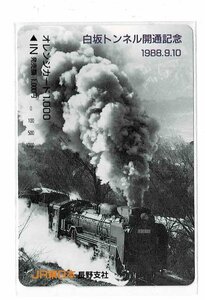 鉄道　JR東日本　白坂トンネル開通記念　1988.9.10　オレンジカード1000円　未使用