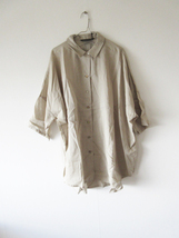 未使用 mizuiro ind / ミズイロインド ハーフスリーブワイドシャツチュニック L.KHAKI * 長袖 シャツ ブラウス レディース_画像1