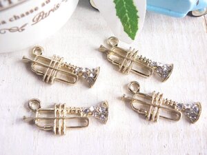  charm trumpet 4 piece music charm Gold music handicrafts parts handmade materials #2991