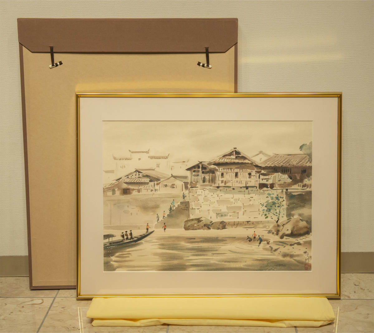 陈Уличный пейзаж Ши Сю в акварельной рамке, аутентичная китайская картина, Рисование, акварель, Природа, Пейзаж