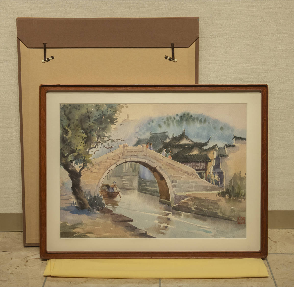 卢Sei庆 街景水彩画带框真迹中国画, 绘画, 水彩, 自然, 山水画