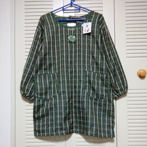 ★【古着】GREEN HOUSE(グリーンハウス)　割烹着　LLサイズ　緑系　タグ付き(未使用品)