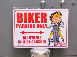 ベティちゃん サインプレート BT-BIKER 《Betty Boop/バイカー専用駐車場》 バイク　ガレージ　看板　アメリカ　