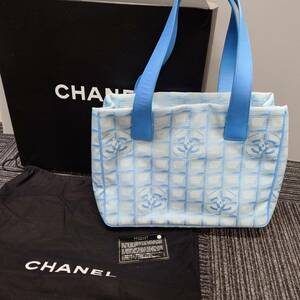 1円～ 未使用品 シャネル CHANEL ニュートラベル ライン トート PM New Travel Line カード シール 保証書 水色 バッグ レザー 革