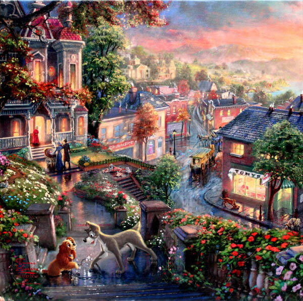 Thomas Kinkade Dog and Dog Story Lady and the Tramp Disney Sheet Only Approx. 45.5cm x Approx. 60.5cm, hobby, culture, artwork, others