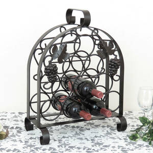  iron. wine rack /... motif / bottle holder / desk 10ps.@ storage / store furniture / display / interior / France / antique /AL-0578