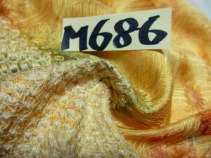 ★M686★正絹 絞りと地模様 黄色,茶色,緑,赤のまだら はぎれ37cmｘ196cmハンドメイドの材料にマフラー半衿に布生地解きハギレ リメイク