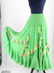 [ free shipping ][ beautiful goods flamenco costume ] lustre light green × floral print frill CANELA PURA SEVILLA MAGNAfaruda on a grand scale spread hem skirt 