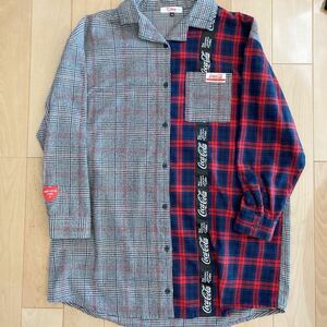 { secondhand goods }PINK LATTE( pink Latte ) Coca-Cola check long shirt size S(160)