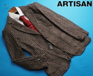 新品定価8.3万円 ARTISAN アルチザン 日本製『LANIFICIO ROMA 伊製生地』厚手 ニットジャガード千鳥格子 ジャケットS茶(12) 15JR06 1点物