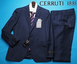 新品10.8万円 大手百貨店扱い 秋冬『CERRUTI チェルッティ 伊製生地』ウール100% ギャバジン チェック柄 スーツAB4紺(B) 1004461 ラスト