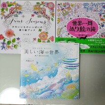 ぬり絵ブック3冊セット　塗り絵　世界一周ぬり絵の旅・かわいいものいっぱい・美しい海の世界・布川愛子・柳川風乃・西脇エリ_画像1