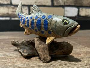 Art hand Auction Handmade, mountain stream fishing, river fish, yamame trout, yamame trout, fish, fishing ornaments, woodwork goods, interior goods, fishing, Sports, leisure, Phishing, others