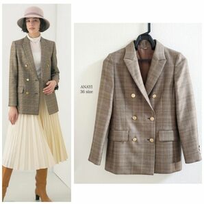 美品☆22AW☆ANAYI アナイ グレンオーバー チェック ジャケット ブラウン