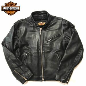 漢の HARLEY-DAVIDSON 牛革 レザージャケットM ブラック メンズ 本革 シングル トラッカー ライディング ロック ハーレーダビッドソン