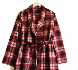 デッドストック★60s Leisure Robe チェック ショールカラー コットン プリントネル ガウン 18★ビンテージ ローブ ロング ユニセックス