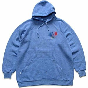 ★80s Levi'sリーバイス USA OLYMPICオリンピック スウェットパーカー 杢ブルー L★ビンテージ オールド スポーツ ラグランスリーブ