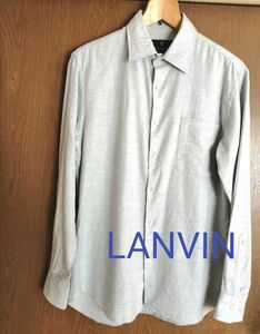 LANVIN ランバン メンズ長袖シャツ 袖にロゴ刺繍 淡いブルー M