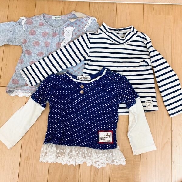 ロングTシャツ 3枚セット サイズ90 95 ドット柄 女の子 春 トップス