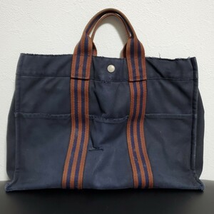 1円～HERMES エルメス フールトゥ トートバッグ ネイビー 544