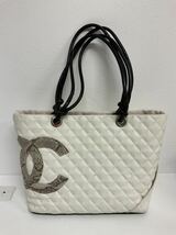 営KZ251-100◆ CHANEL シャネル カンボンライン パイソンココマーク ホワイト系 肩掛け トートバッグ_画像1