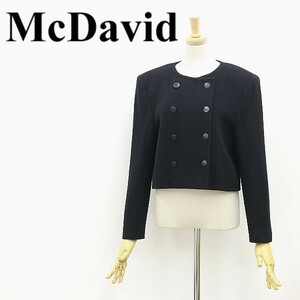 ◆McDavid マックデイビッド カシミヤ ノーカラー ダブル ジャケット 黒 ブラック 36