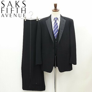 ◆Saks Fifth Avenue サックス フィフス アベニュー×伊VESTIMENTA社 3ピース 1釦 スーツ セットアップ 黒 ブラック 50