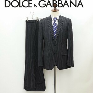 ◆DOLCE&GABBANA ドルチェ＆ガッバーナ MARTINI 裏地DGロゴ総柄 ストライプ ウール 2釦 スーツ セットアップ チャコールグレー 44