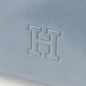 ◆HIROFU ヒロフ レザー ロゴ型押し 肩掛け ショルダー バッグ ピジョンブルーの画像6