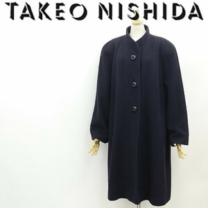 ◆TAKEO NISHIDA タケオ ニシダ オーバーシルエット ウール ロング コート 紺 ネイビー 11