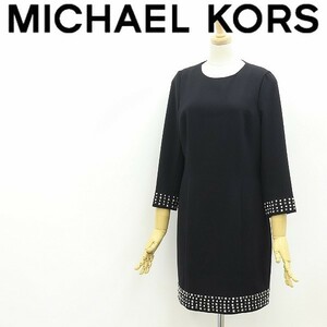 ◆MICHAEL KORS マイケルコース ストレッチ スタッズ 七分袖 ワンピース 黒 ブラック 6