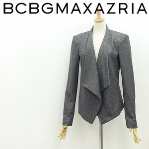 美品◆BCBG MAXAZRIA マックスアズリア ABREE ラメ混 ストレッチ ボタンレス 切替 ドッキング ジャケット チャコールグレー XS