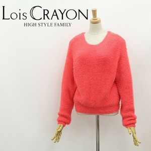 ◆Lois CRAYON ロイスクレヨン バックボタンニット プルオーバー ピンク M