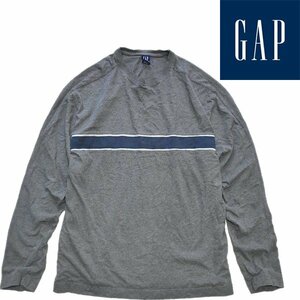 1点物◆ギャップGAP柄物グレー長袖ロンTシャツ古着メンズ2XLレディースOKアメカジブランド90sストリート/スポーツ丸首ビッグサイズ370316