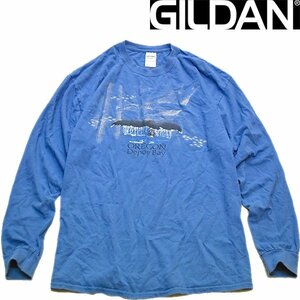 1点物◆ギルダン青くすみ鯨プリント長袖ロンTシャツ古着メンズXLレディースOKアメカジ90sストリート/スポーツMixブランド中古OREGON370356