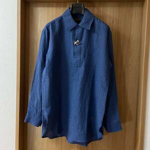 by GLAD HAND 21年春夏 リネン ロングシャツ 定価29,480円 S 送料230円〜 バイ グラッドハンド HOTEL ROYAL L/S PULLOVER LONG SHIRTS 青