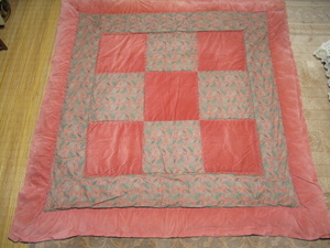 こたつ布団　正方形　190×190　パッチワーク　コーデュロイ　他　ペイズリー柄　濃いピンク　グリーン　色違いも出品中