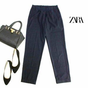 美品 ザラ トラファルク ZARA Trafaluc ■ 合物 格子柄 ポリエステル パンツ スラックス XS ネイビー 紺