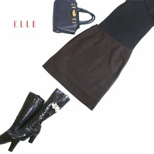 美品 エル ELLE イトキン(株) ■ ウール 毛93％ 秋 冬 可愛い ステッチ Aライン ウールスカート 40 11号 ブラウン